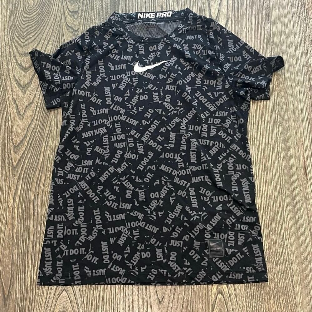 Nike Pro Dri-Fit Youth Boys Just Do It All Over Print Top Black/Gray Size M